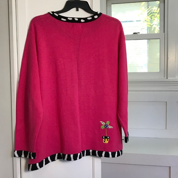 QUACKER FACTORY Zip Cardigan Sweater Whimsical Palm Tree Pink Women’s Size 1X 2X - Picture 4 of 16